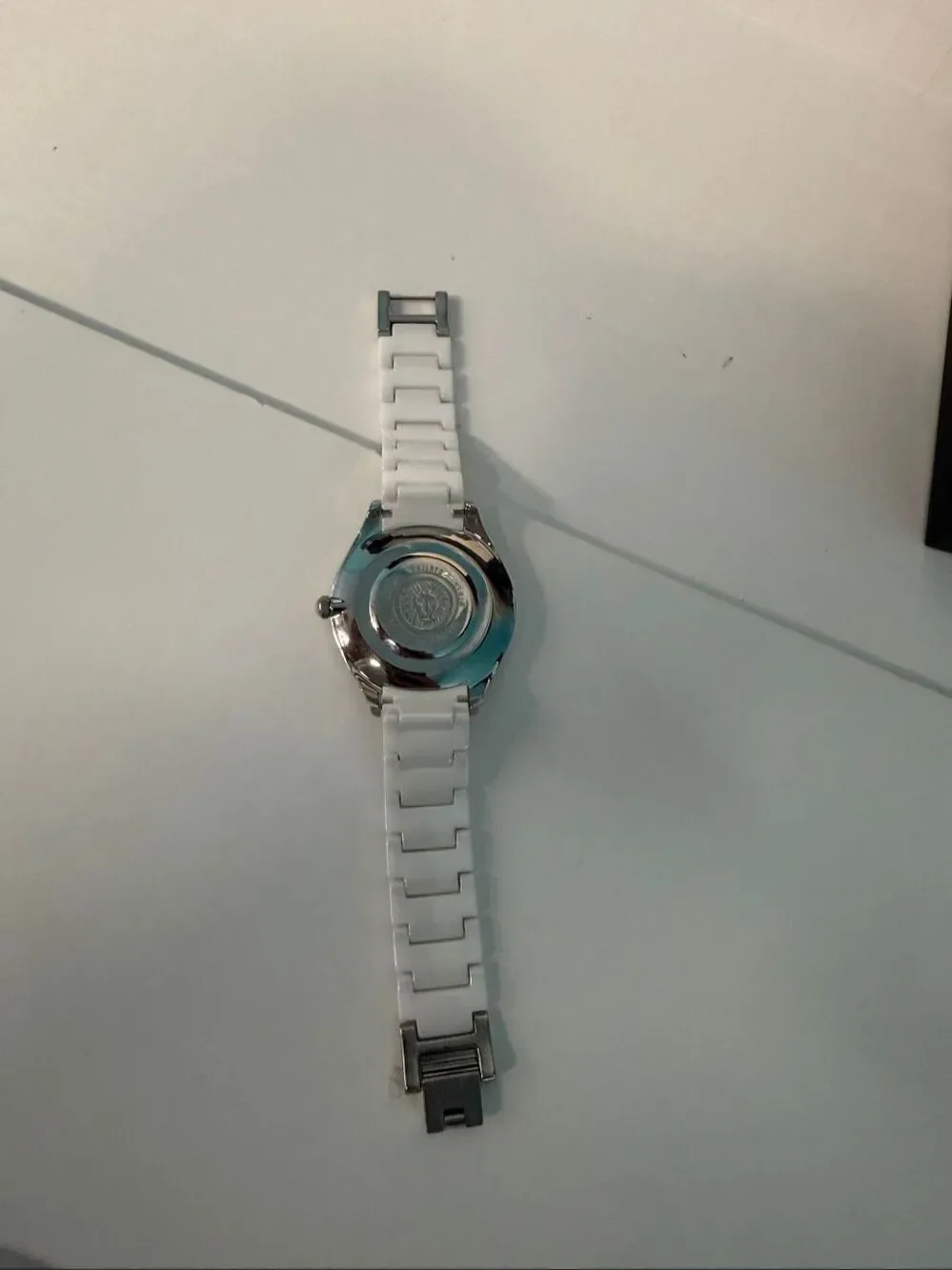 Anne Klein White Ceramic Crystal Watch and box AK-1673WTSV